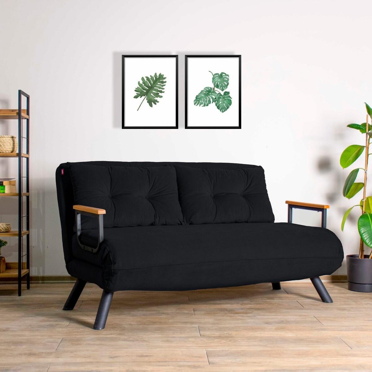 SCHLAFSOFA für 2 Personen mit Stoffbezug und Metallfüßen 133/50/41 cm - Schwarz, Metall (50/41/121cm) - Calicosy