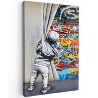 LEINWANDBILD Graffiti - Junge - Ilussie - Straßenkunst Deko Groß 90x140 cm - Hellgrau, Textil (90/140cm) - MuchoWow