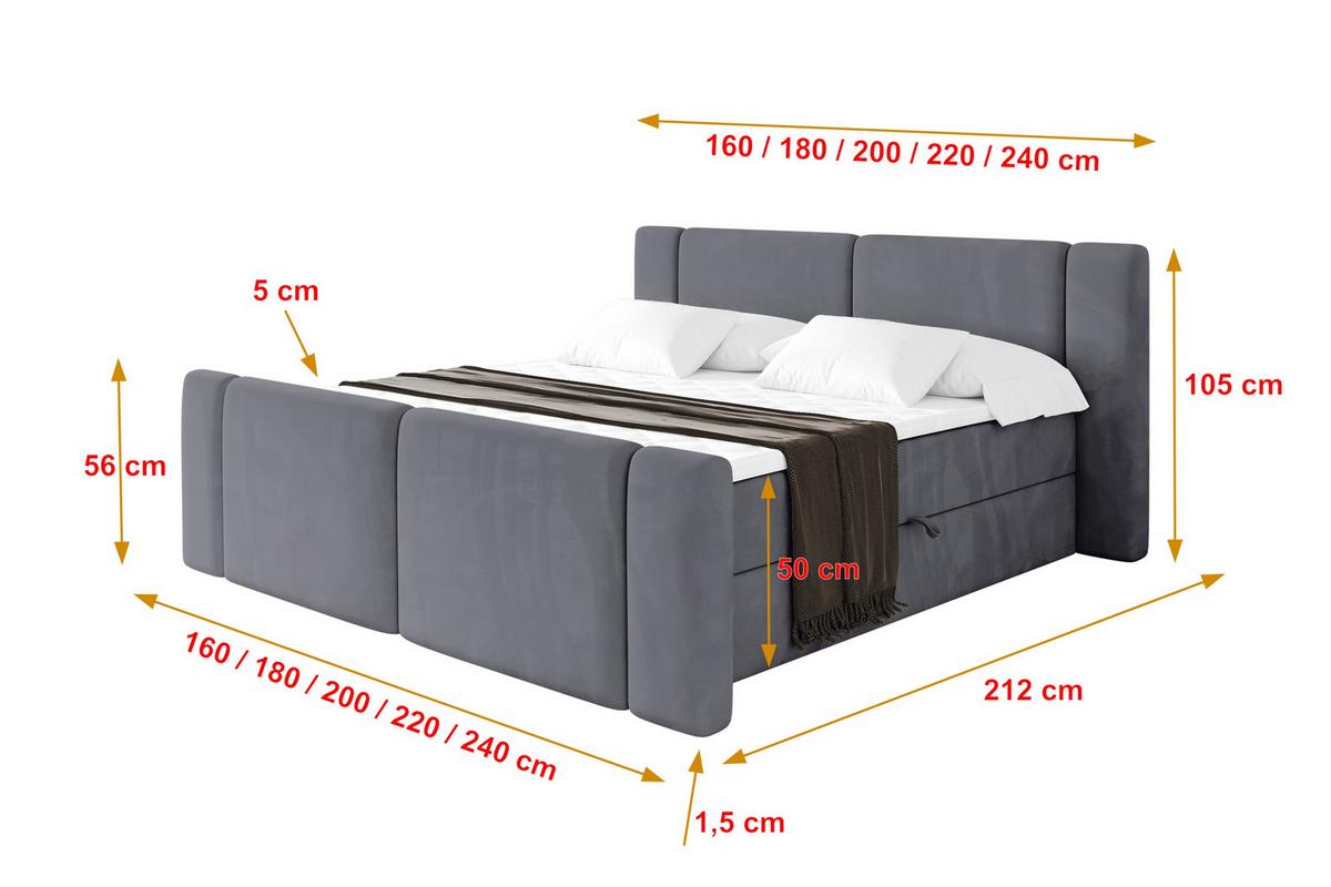 BOXBETT mit Matratze H4 - EVON Zanozek - 180x200 cm Dunkelgrau - Dunkelgrau, Holzwerkstoff (180/200cm) - ALTDECOR