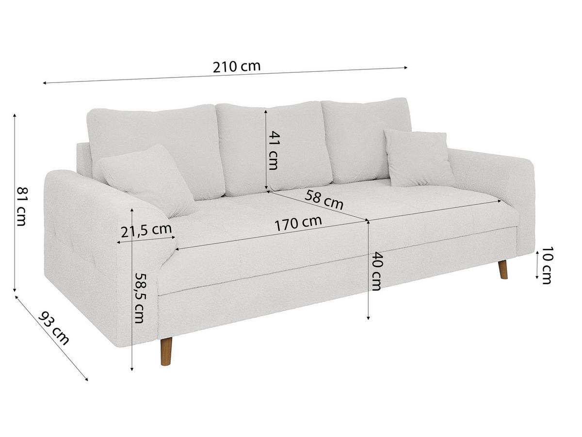 3-SITZER-SOFA Henrik Weiß Boucle - Weiß/Braun, Holz/Textil (210/81/93cm) - S-Style Möbel