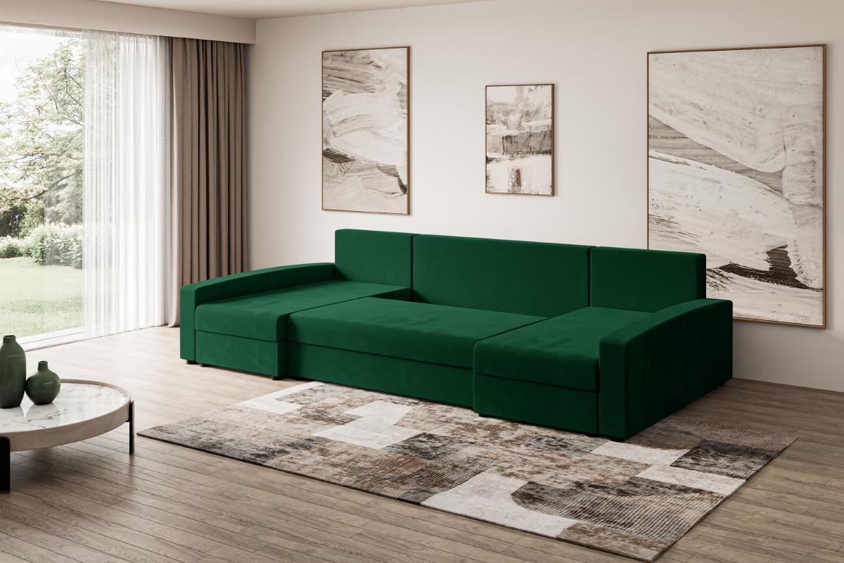 WOHNLANDSCHAFT mit Schlaffunktion und Bettkasten ALESIA-U 301x140x90 cm Grün Velours - Silberfarben/Grün, Holzwerkstoff/Kunststoff (301/90/140cm) - ALTDECOR