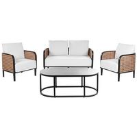LOUNGE SET 4-Sitzer Aluminium schwarz Auflagen weiß Montefalco - Creme, Metall - Beliani