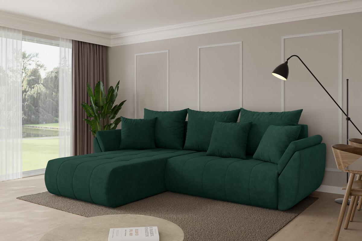 ECKSOFA mit Schlaffunktion Ottomane Links TOKO-L 277x194x86 Grün Velours - Schwarz/Grün, Holzwerkstoff/Kunststoff (277/194cm) - ALTDECOR