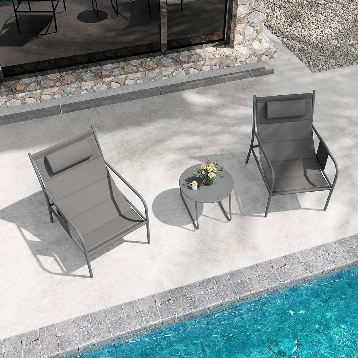 GARTENMÖBEL Set Grau(3-teilig) - Grau, Metall - COSTWAY