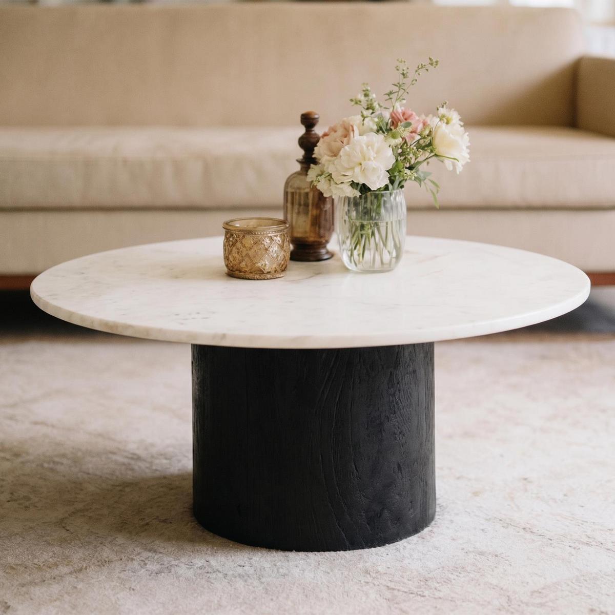 COUCHTISCH GANGA weiß/schwarz - Schwarz/Weiß, Holz/Naturmaterialen (80/80/35cm) - IDIMEX