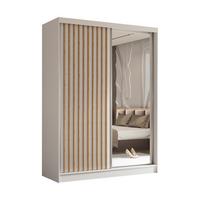 SCHWEBETÜRENSCHRANK LAMELLO 160/216/61 cm 2-türig mit Spiegel Weiß - Weiß, Holzwerkstoff (160/216/61cm) - MASSENO