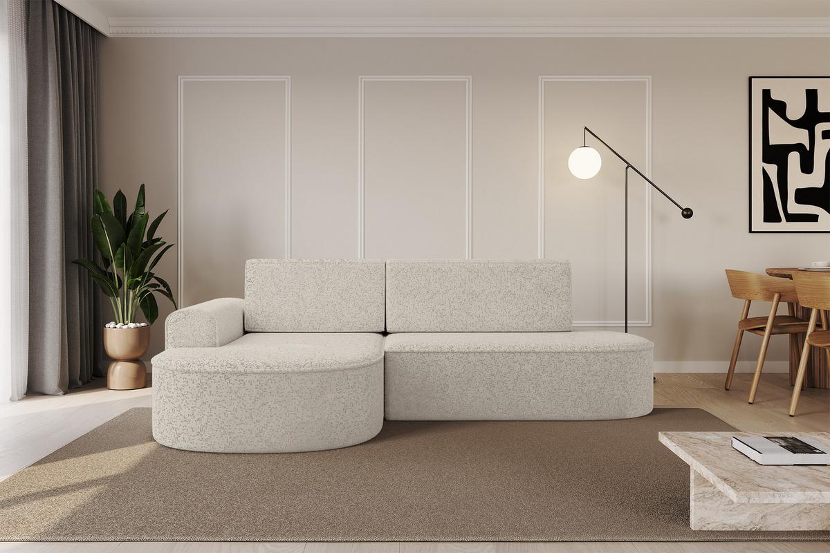 ECKSOFA mit Schlaffunktion und Bettkasten Ottomane Links MARI-L1-S - 283x167x73 cm Beige Tissu - Beige/Schwarz, Holzwerkstoff/Kunststoff (283/167cm) - ALTDECOR