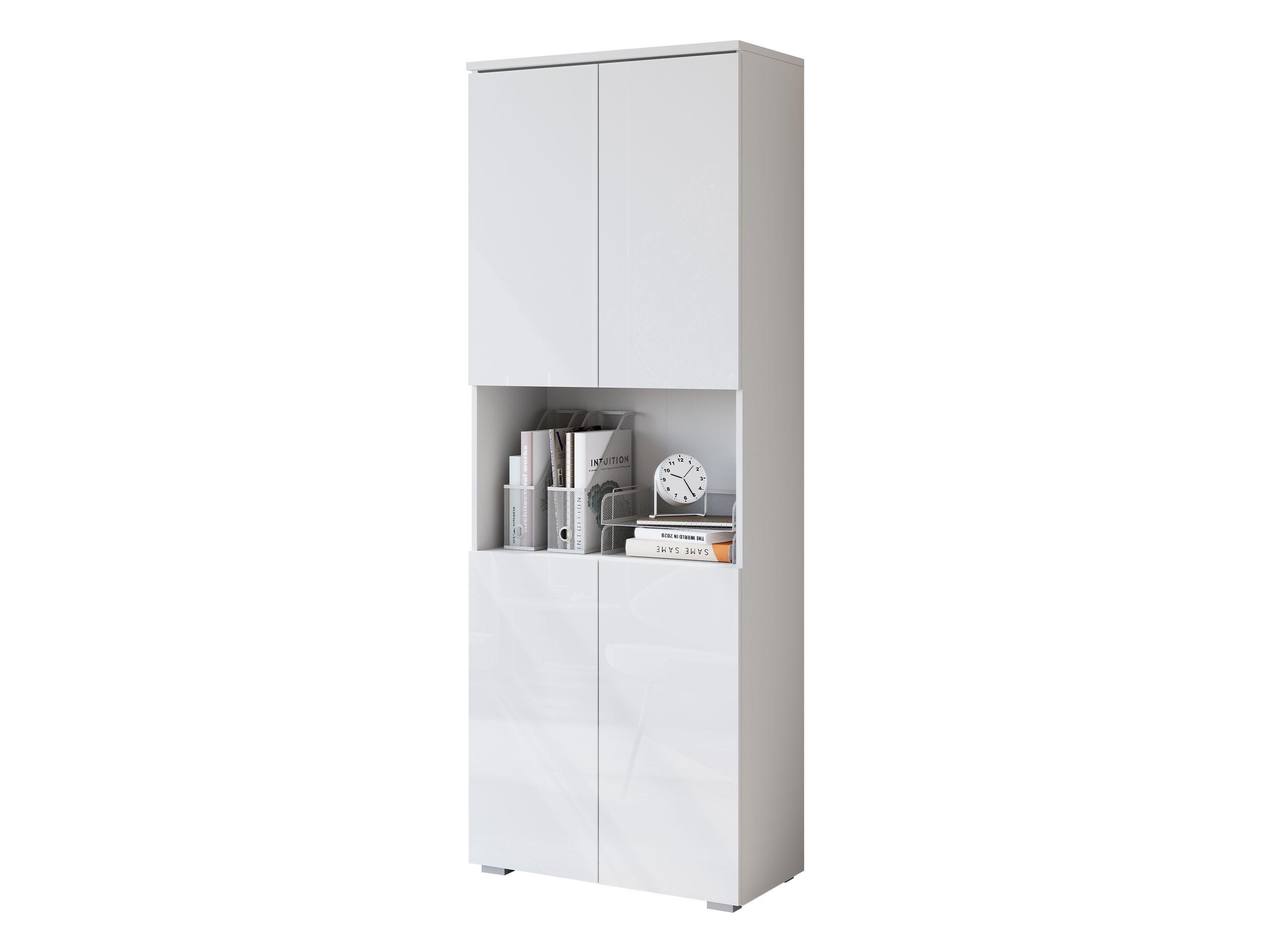 STANDREGAL Vera mit LED Beleuchtung - Weiß Hochglanz/Alufarben, Holzwerkstoff/Kunststoff (68/182/33cm) - MIRJAN24