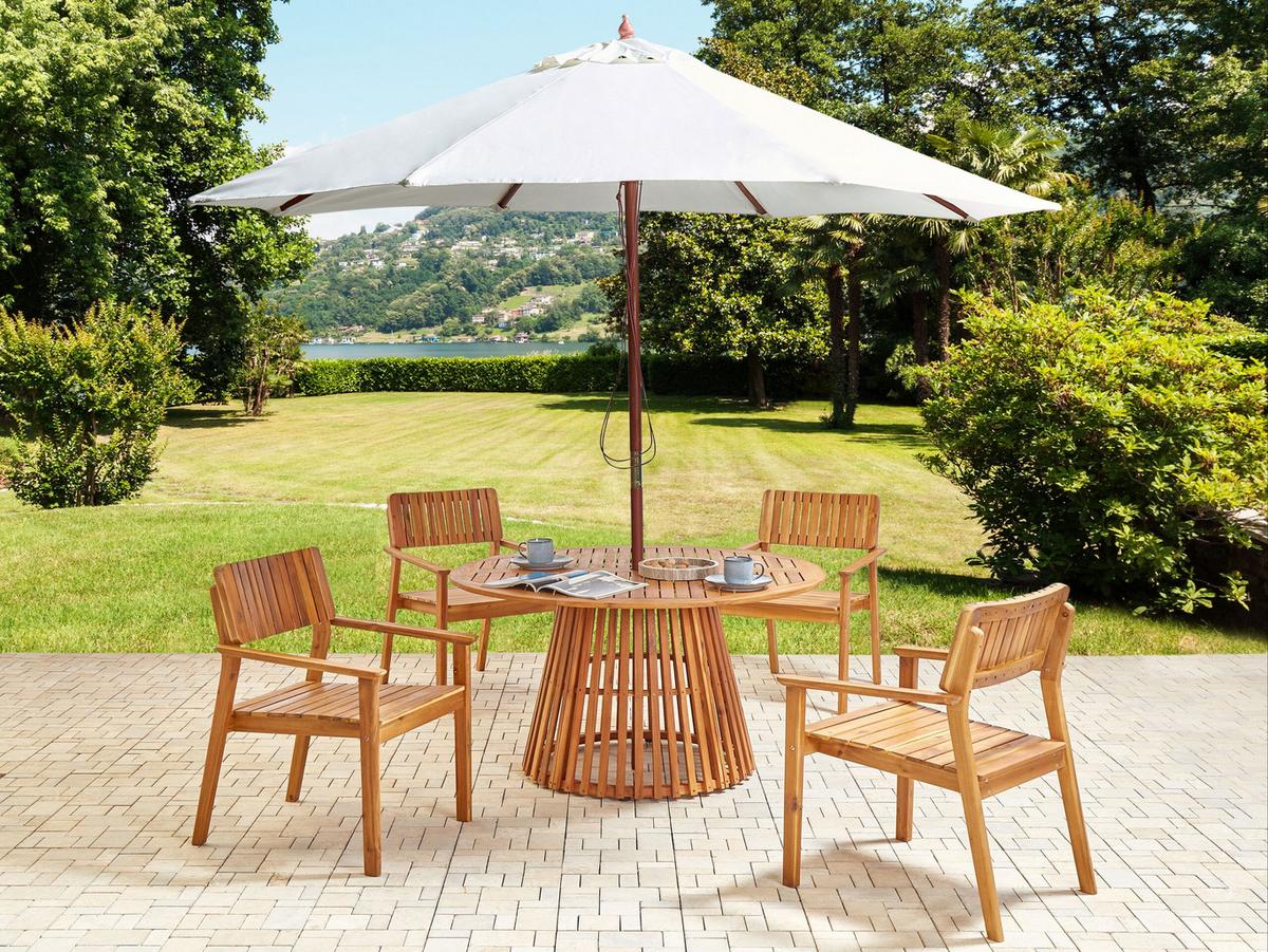 GARTENMÖBEL-SET 4-Sitzer Heller Holzfarbton mit Sonnenschirm Agello - Hellbraun/Beige, Holz - Beliani