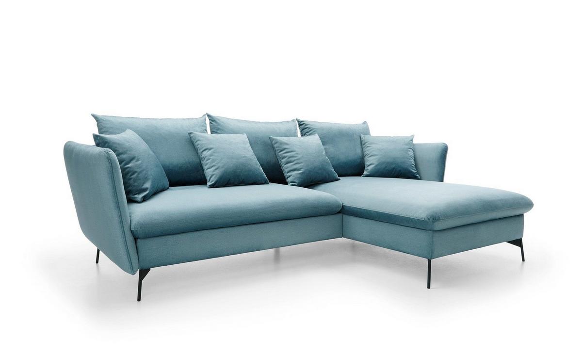 ECKSOFA FERRO Blau Velours-Stoff mit Schlaffunktion - Blau, Holz (258/167cm) - MASSENO