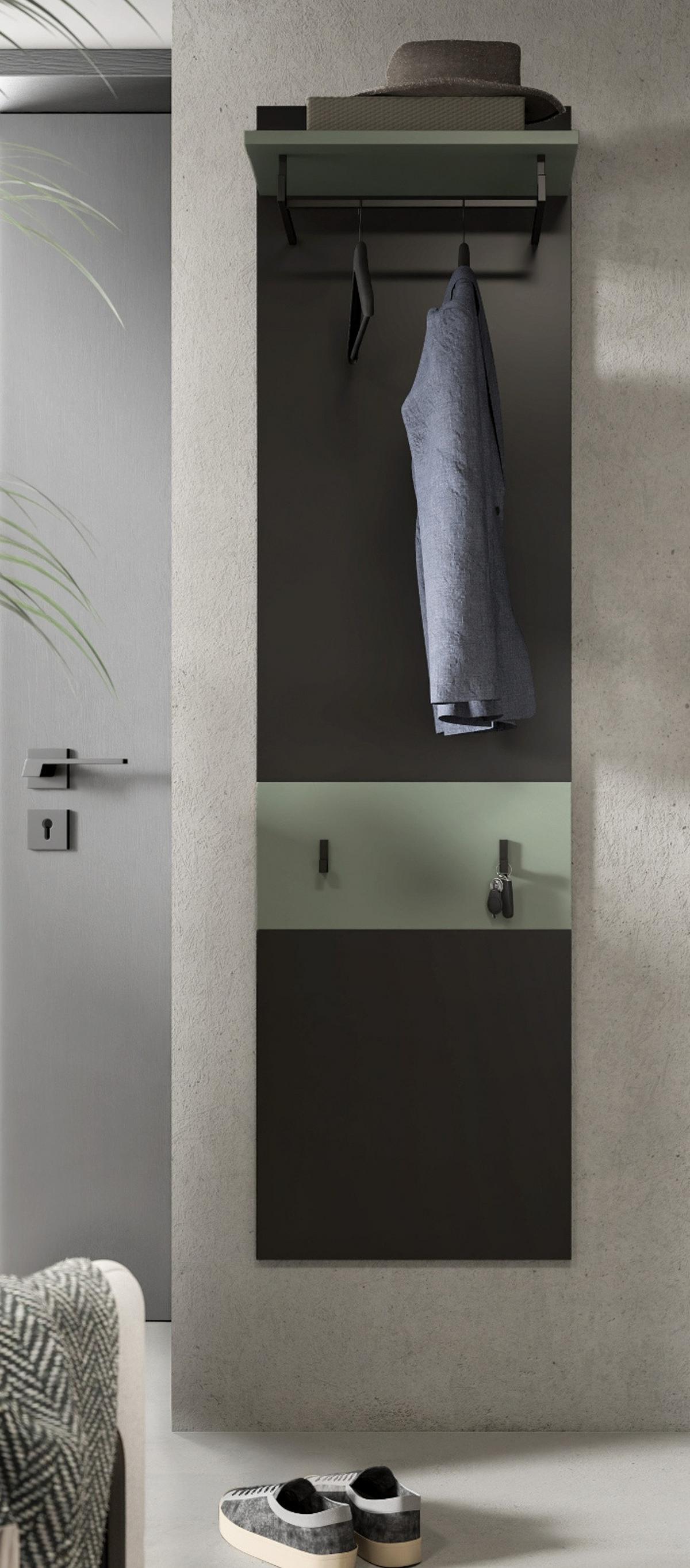GARDEROBENPANEEL Grau und Salbei Grün, Wandgarderobe 45 x 165 cm mit Kleiderstange - Dunkelgrau/Salbeigrün, Holzwerkstoff (45/165/29cm) - Inn.Furn