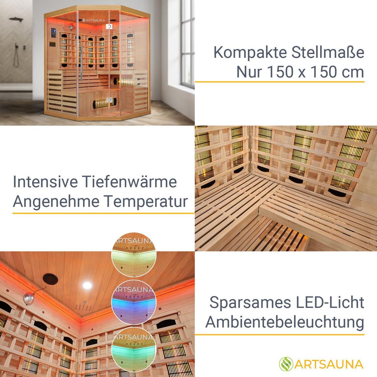 INFRAROTKABINE Kiruna150 mit Dual Technologie & Hemlockholz - Naturfarben, Holz (150/200/150cm) - Artsauna