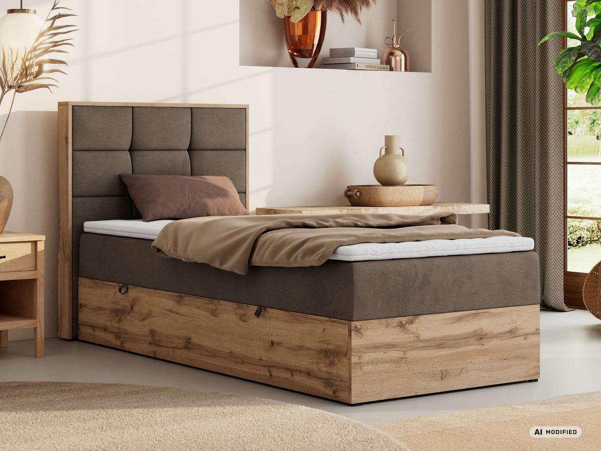 BOXBETT ALBERO 1 90/200 - Braun Velvet - Topper Visco - H3 - Links - Schwarz/Braun, Kunststoff/Textil (90/200cm) - MKS