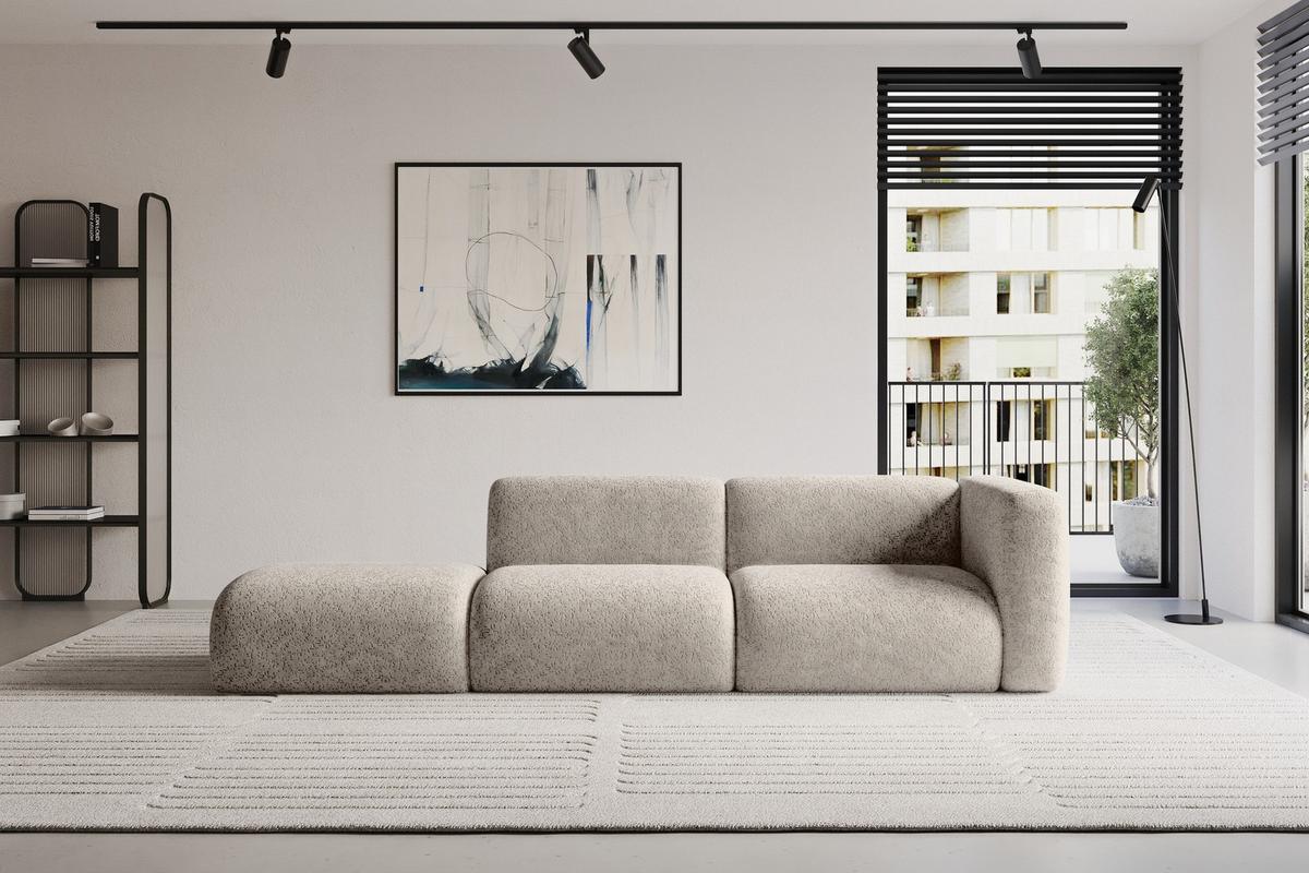 SOFA Ottomane Rechts MIRA-S3 296x89x70 Beige Velours - Beige/Schwarz, Holzwerkstoff/Kunststoff (296/70/89cm) - ALTDECOR