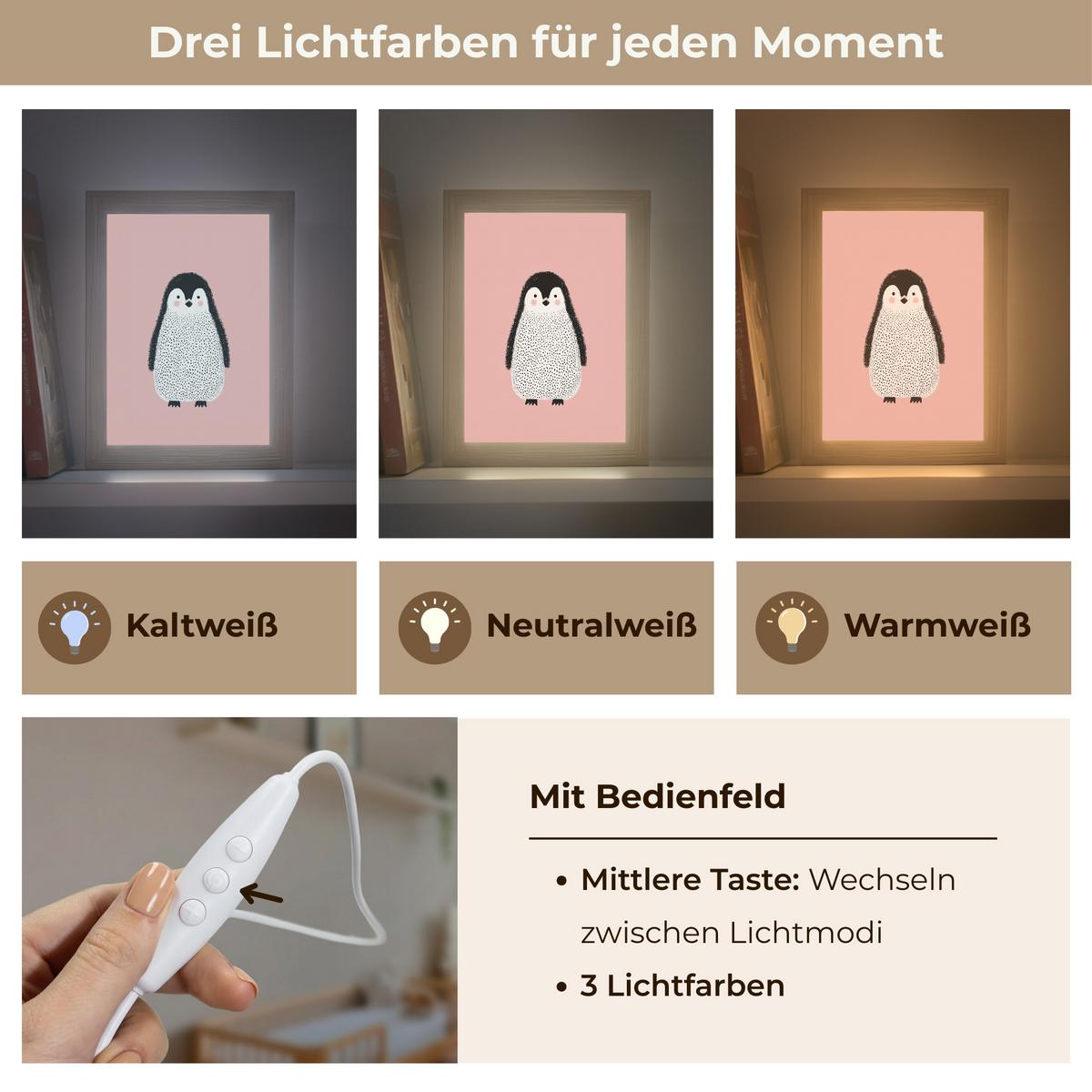 NACHTTISCHLAMPE Pinguin - Punkte - Minimalistisch - Rosa 15x20 cm - Rosa, Holzwerkstoff (8/15/20cm) - OnlyWow