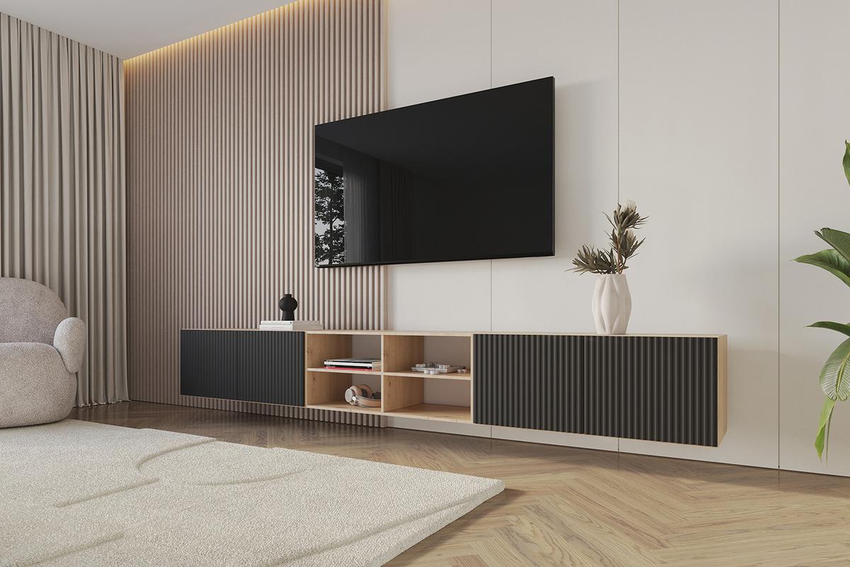 LOWBOARD NOA-2-W 3x100x40x40 cm - Artisan / Schwarz - Schwarz, Holzwerkstoff (300/40/40cm) - ALTDECOR