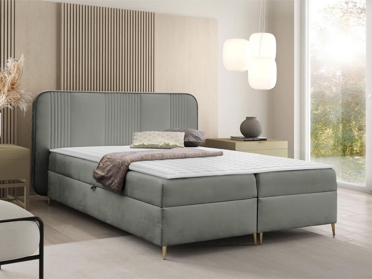 BOXBETT Fandy - H3 - Goldfarben/Grau, Holz/Textil (160/200cm) - MIRJAN24