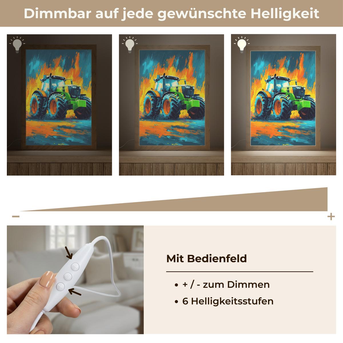 WANDLEUCHTE Abstrakt - Traktor - Grün 20x30 cm - Dunkelblau, Holzwerkstoff (20/30/8cm) - OnlyWow