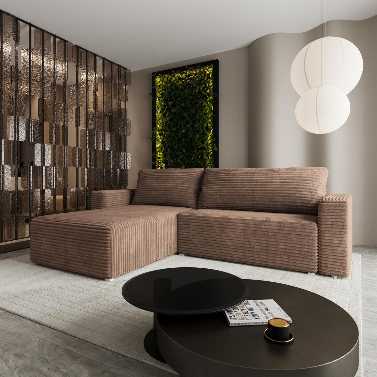 ECKSOFA CALTI T Beige Kordstoff mit Schlaffunktion - Beige, Holzwerkstoff/Textil (283/183cm) - MASSENO