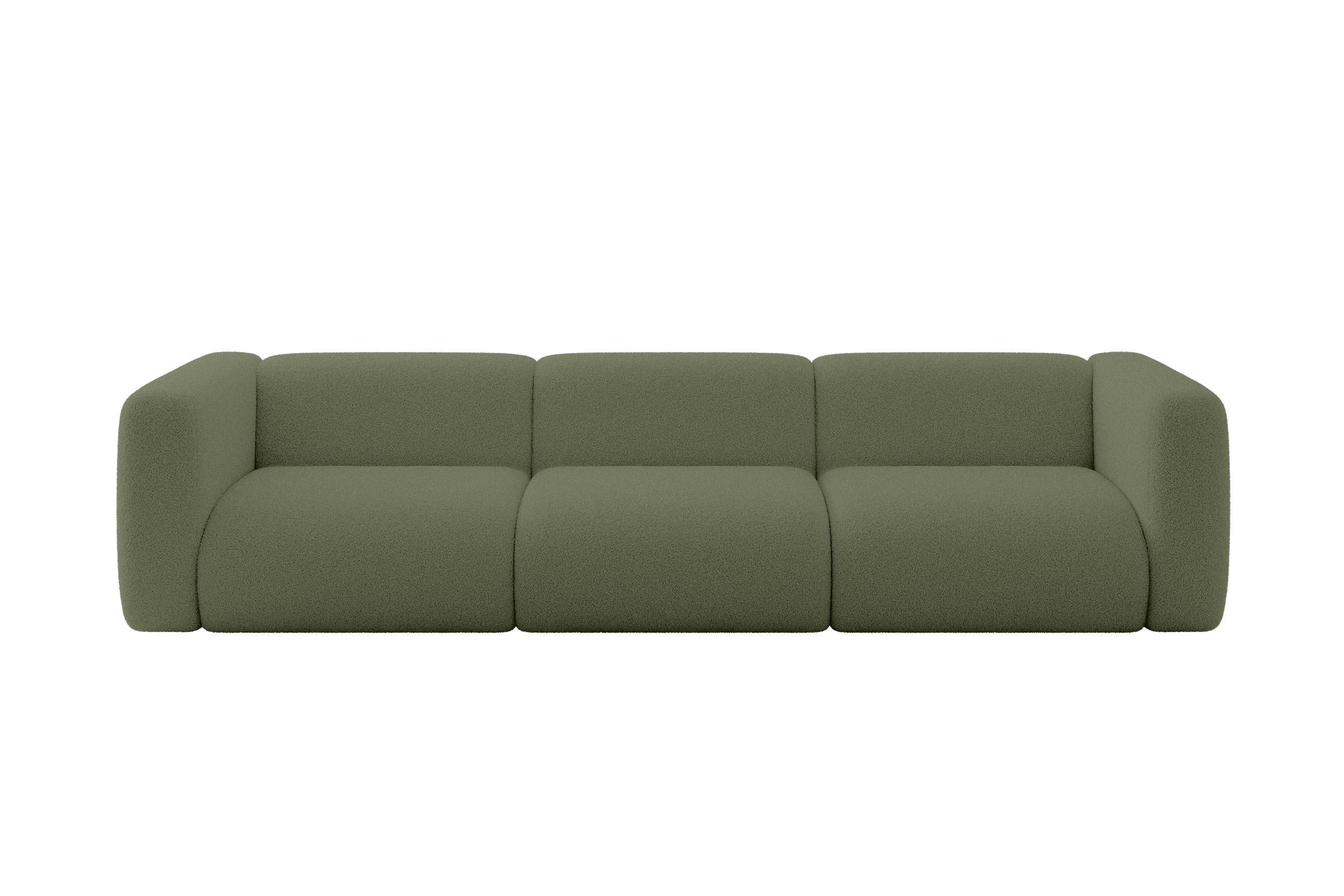 MODULARES Sofa 3-SITZER MIRA-S2 319x89x70 Grün cm Bouclé - Schwarz/Olivgrün, Holzwerkstoff/Kunststoff (319/70/89cm) - ALTDECOR