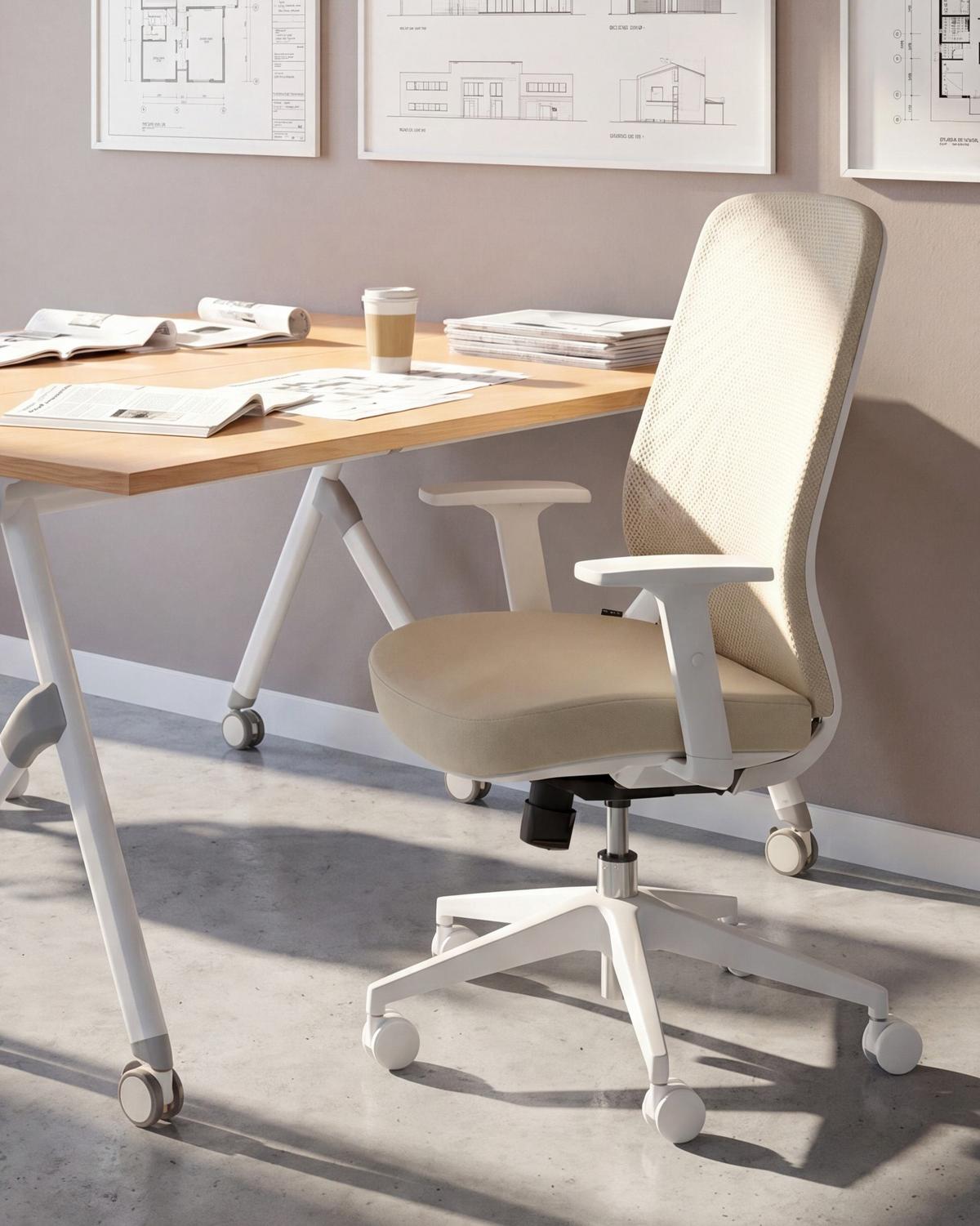 BÜROSTUHL Stoff Beige Zelar - Beige/Weiß, Textil (64/115/60cm) - Beliani