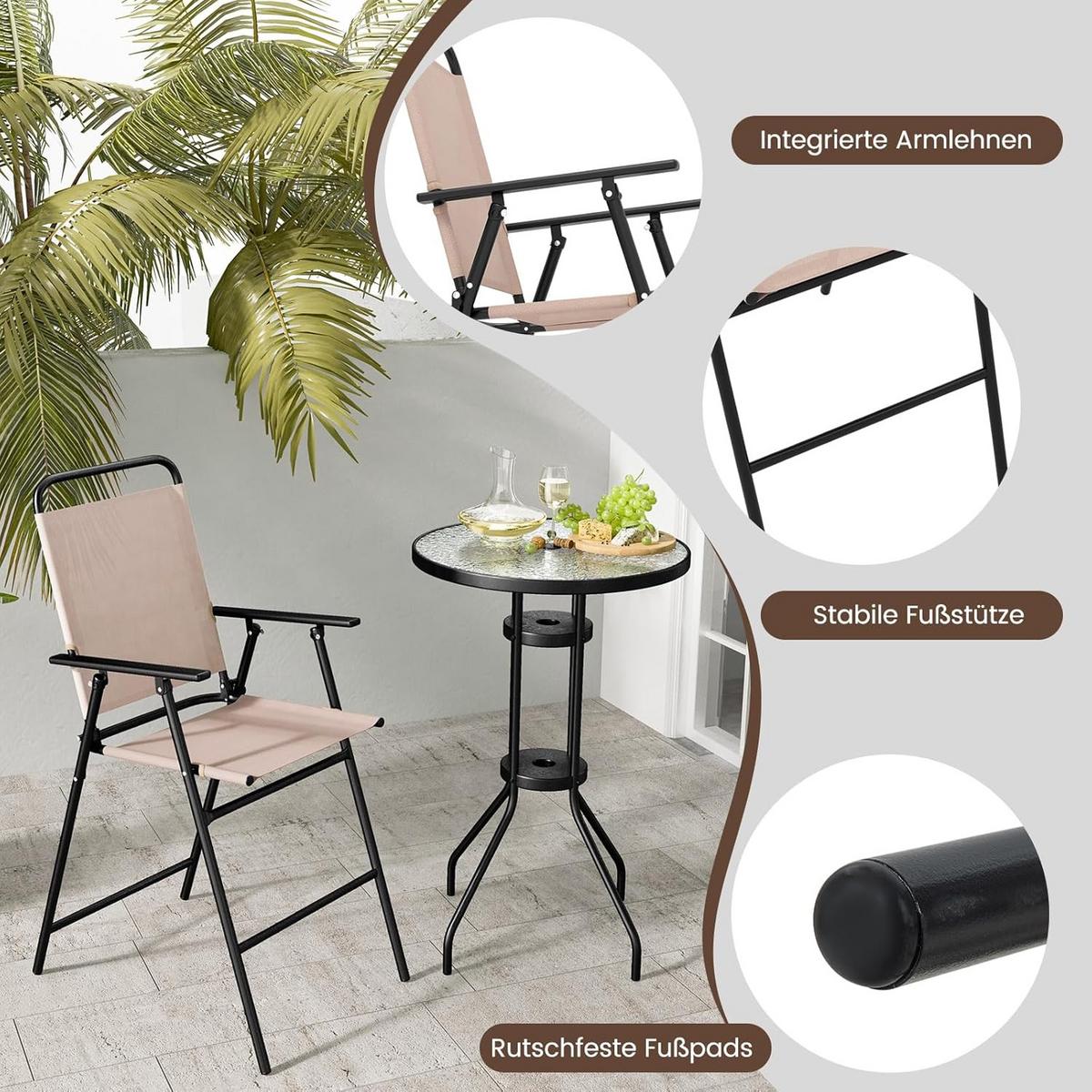 BARHOCKER SET Beige(3-teilig) - Beige, Textil - COSTWAY