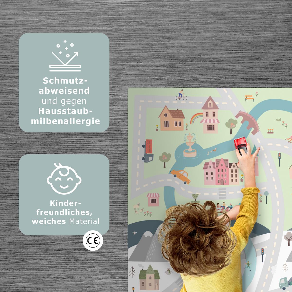 KINDERTEPPICH Jahreszeiten - Stadt - Häuser - Straße - Kinder - Auto Spielmatte 105x70 cm - Multicolor, Kunststoff (105/0.3cm) - OnlyWow