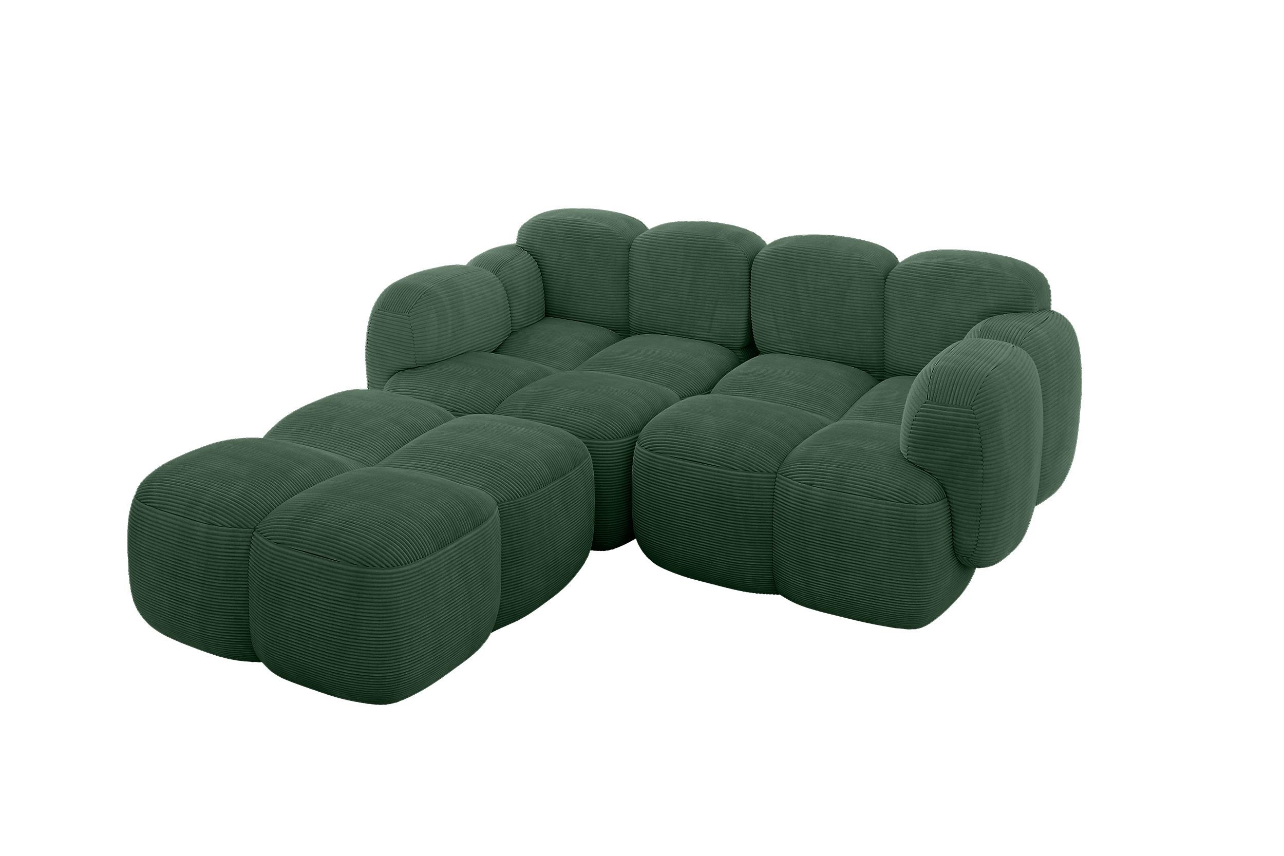 ECKSOFA modulares Sofa Links Miko-L1 214x205x75 Grün Cord - Waldgrün/Schwarz, Holzwerkstoff/Kunststoff (214/205cm) - ALTDECOR