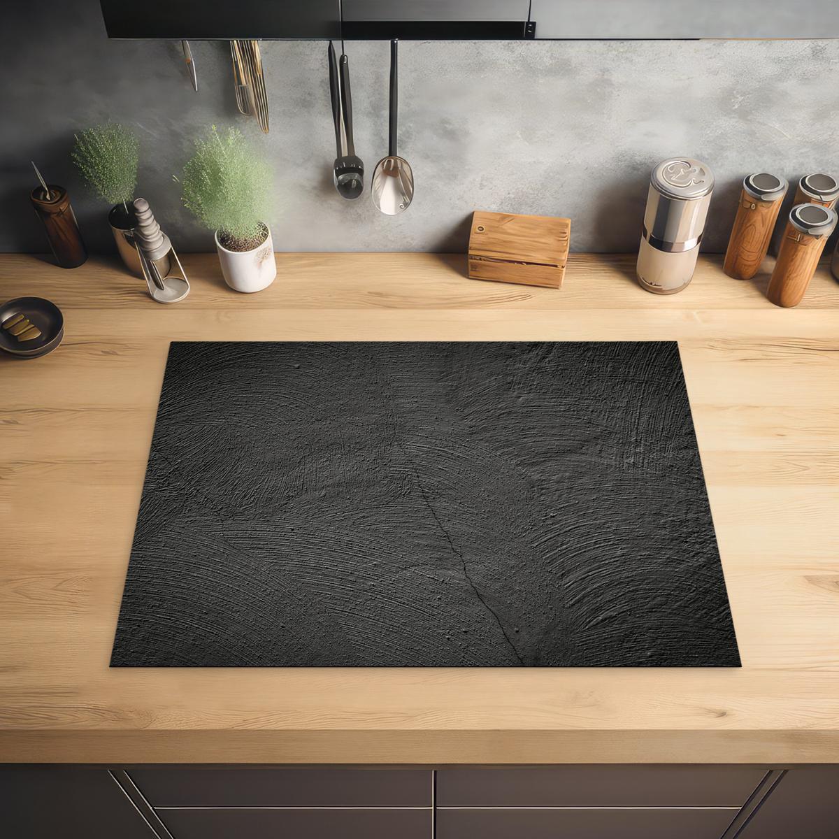 HERDABDECKPLATTE Beton - Schwarz - Industriell Induktionsmatte 71x52 cm - Anthrazit, Kunststoff (71/52/0.2cm) - MuchoWow