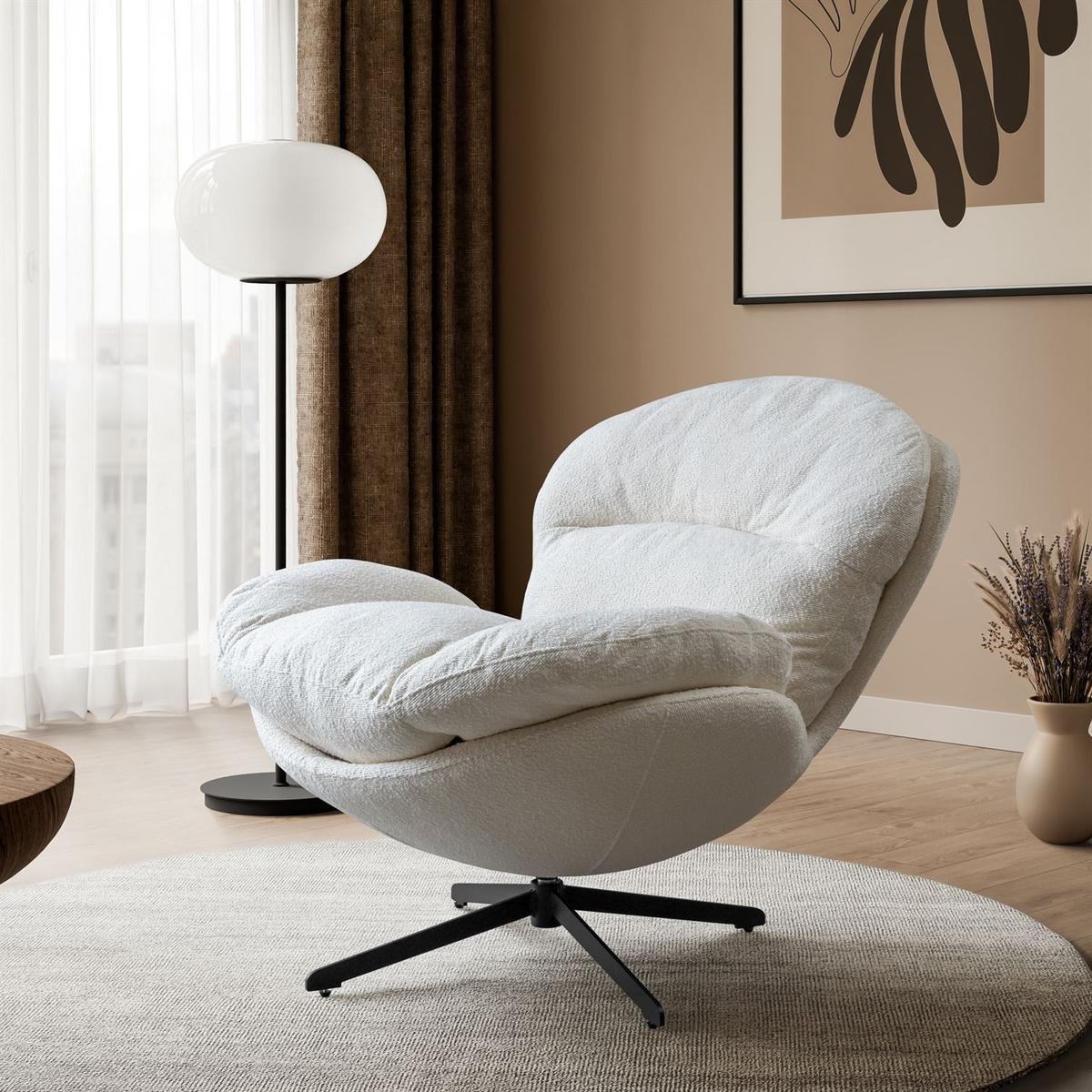 DREHBARER Polstersessel COCO 360° - Weiß, Textil (100/90/110cm) - Lookway