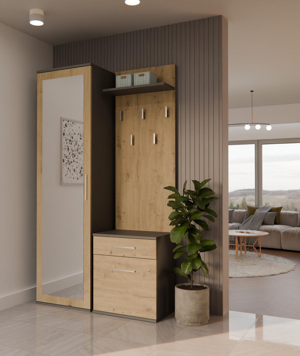 GARDEROBE modern mit Spiegel Schrank Duo Anthrazit, Artisan 100/180/35 - Anthrazit, Holzwerkstoff (100/180/35cm) - RAUMHIRSCH FURNITURE