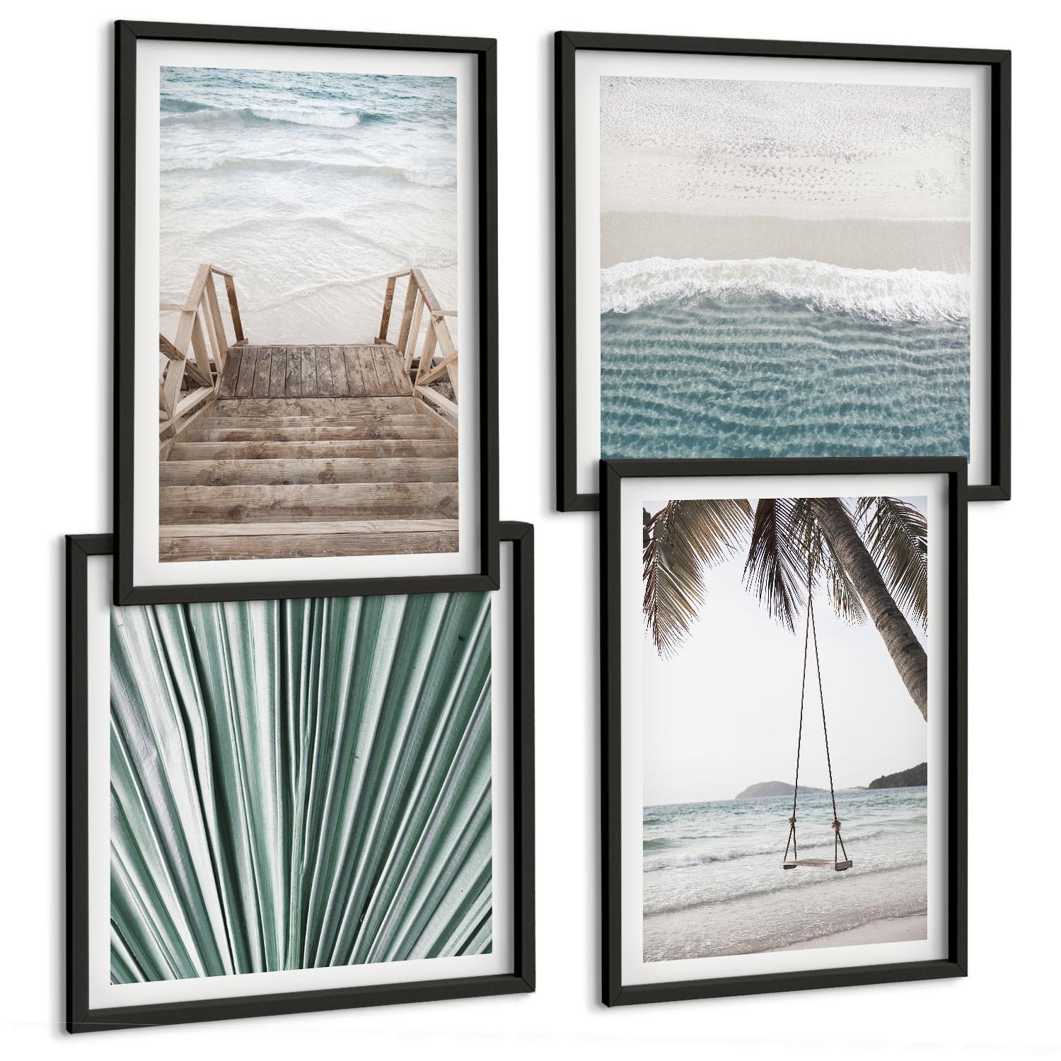 BILDER SET 4er Set - 50x50 cm & 40x60 cm Schwarzer Rahmen - Tropenurlaub - Schwarz, Kunststoff (50/50cm) - TULUP
