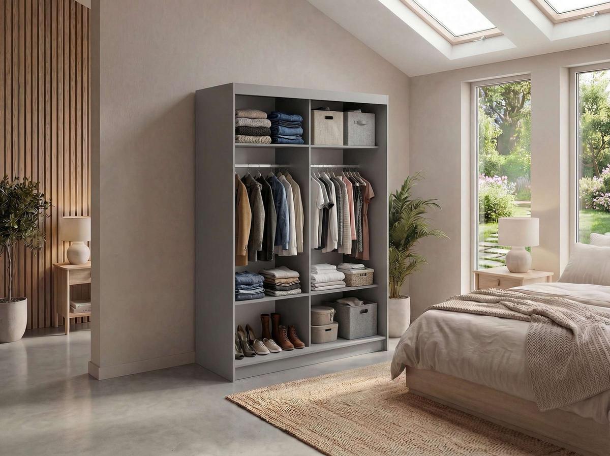 SCHWEBETÜRENSCHRANK mit Spiegel - WALENCJA - 150 - Grau lacobel - Alufarben/Grau, Holzwerkstoff/Metall (150/216/61cm) - MKS