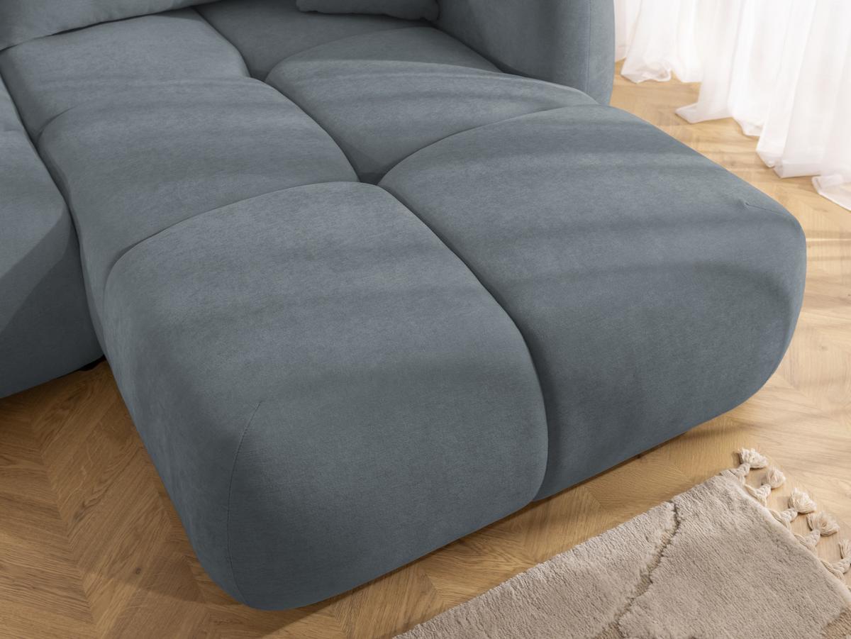 ECKSOFA Loretto aus natürlichem Dunkelgrau Webstoff mit Schlaffunktion, Bettkasten und tiefen Steppungen in Bubble-Optik - Dunkelgrau/Schwarz, Holz/Kunststoff (275/180cm) - S-Style