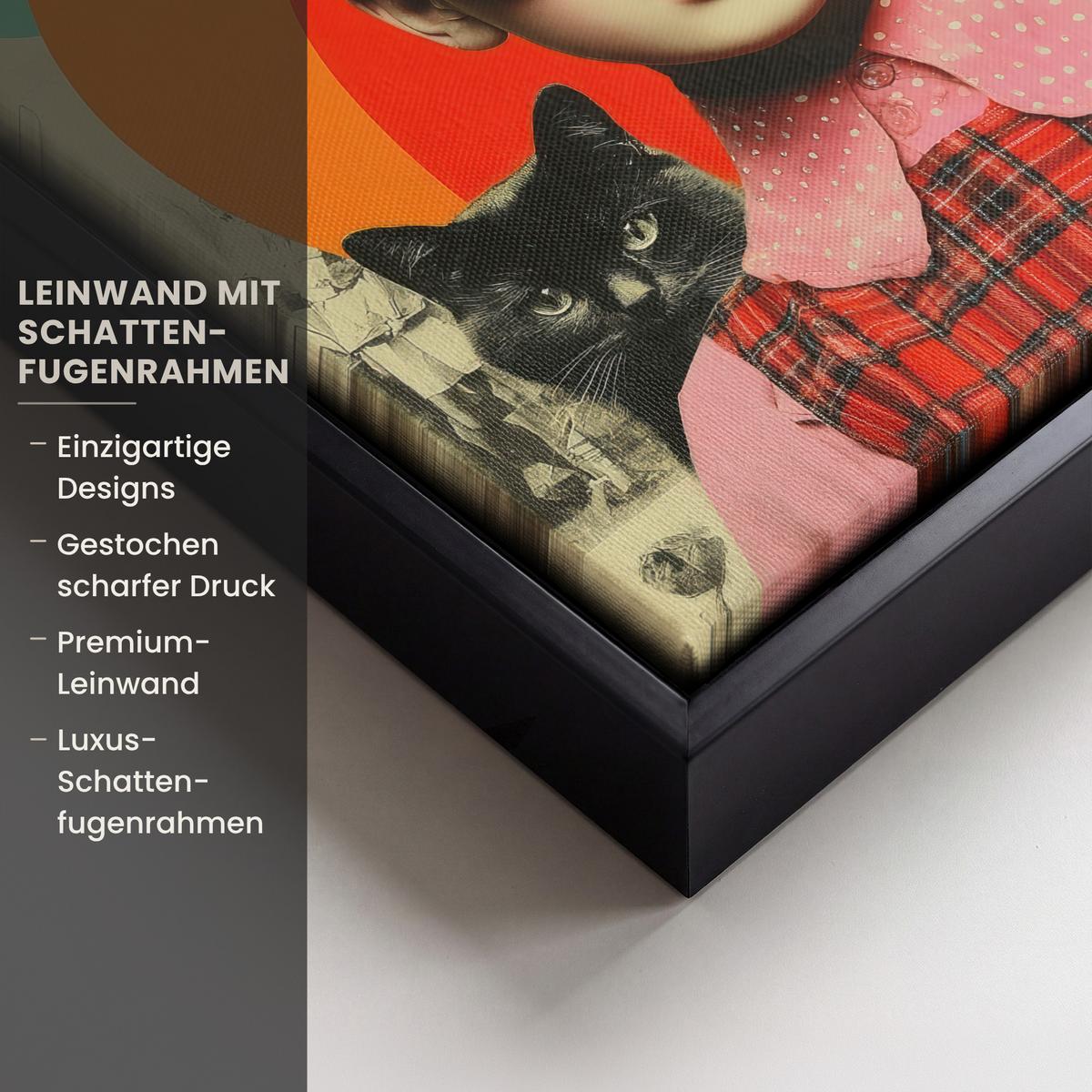 LEINWAND Bilder mit Rahmen - Mädchen - Sonnenbrille - Katze - Retro - 20x20 - Beige, Textil (20/20cm) - MuchoWow