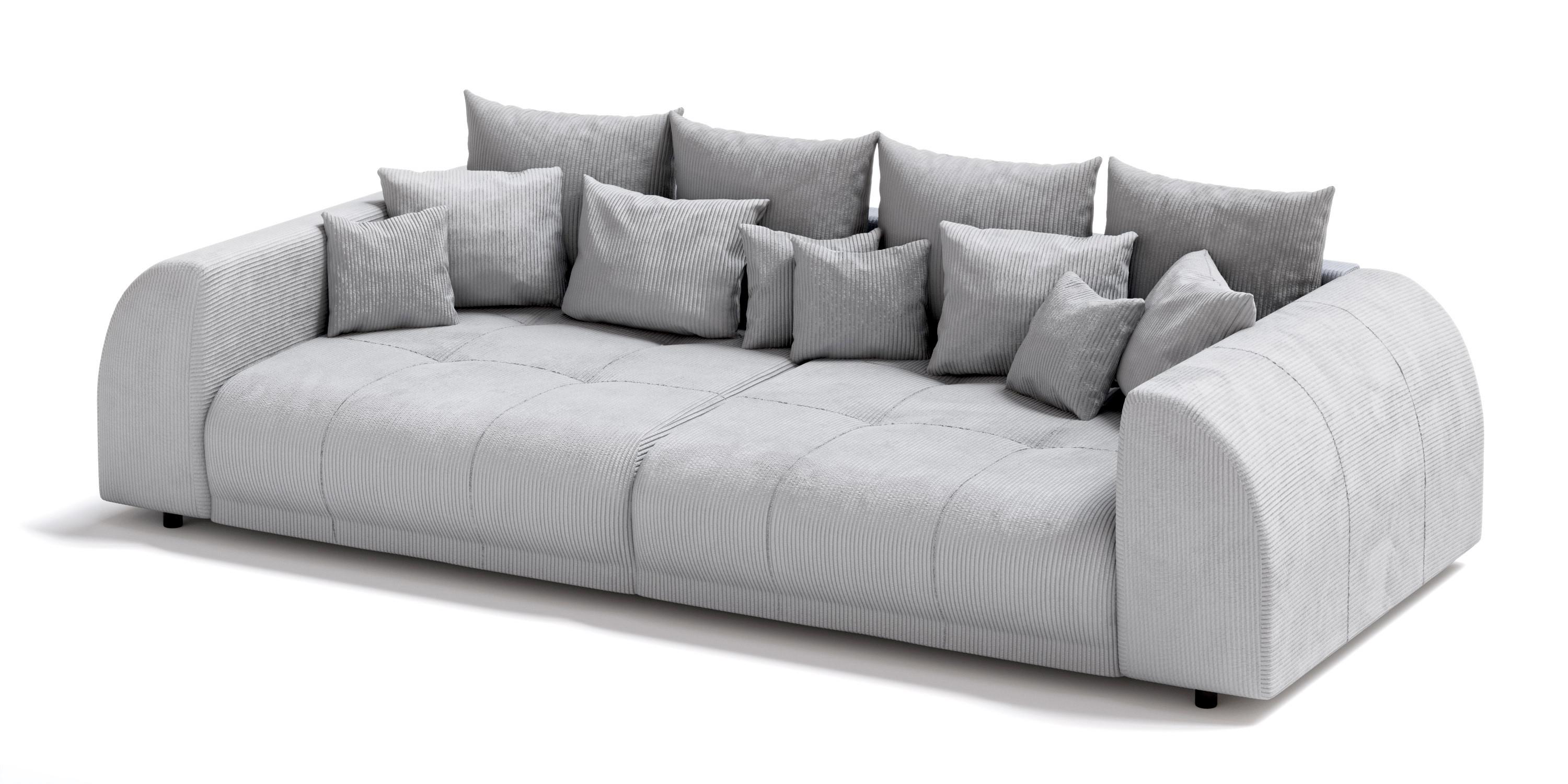 BIGSOFA Levana 5 Sitzer Hellgrau Cord-Stoff - Hellgrau/Schwarz, Holz/Kunststoff (310/86/135cm) - S-Style Möbel