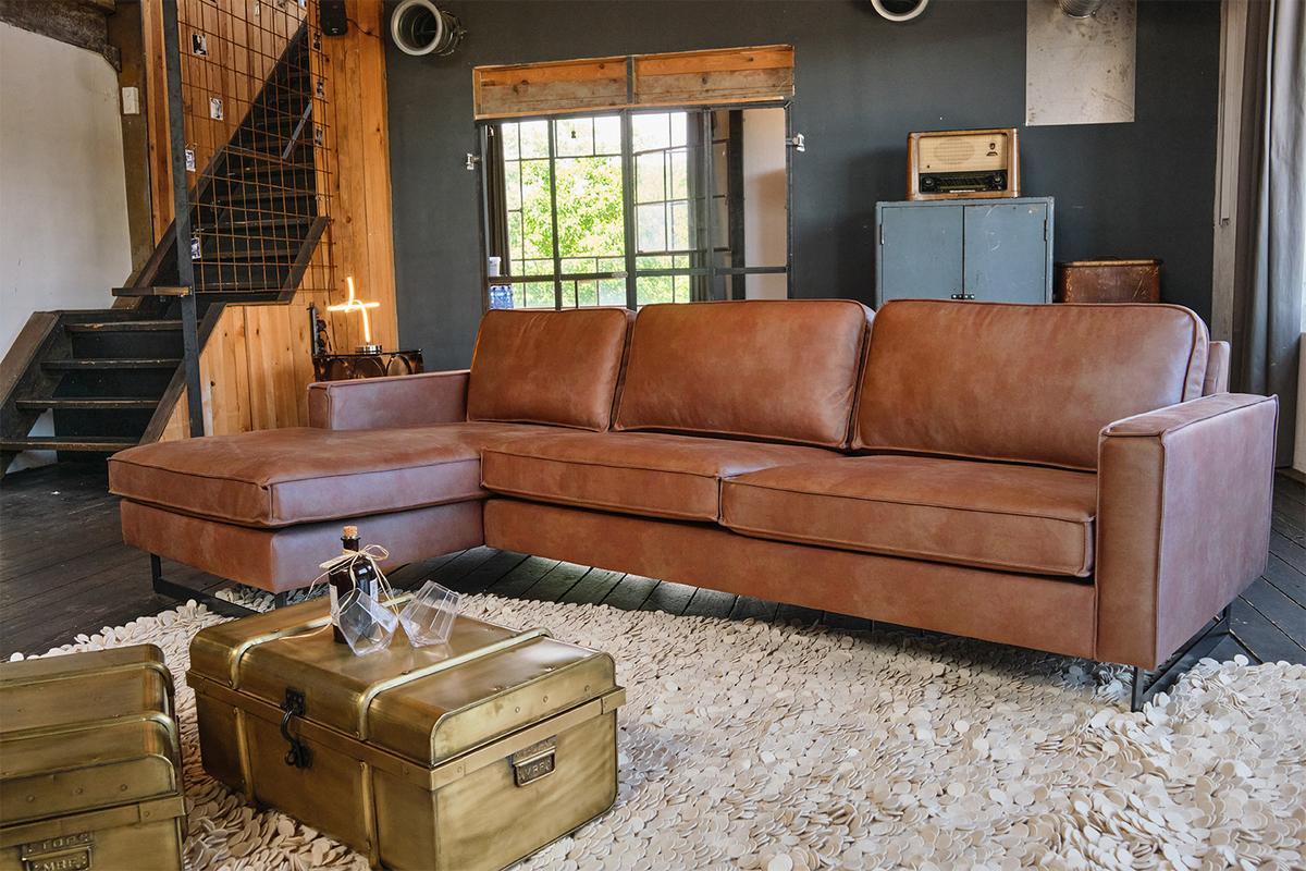 ECKSOFA VILNIUS Braun Lederfaserstoff - Schwarz/Braun, Leder/Metall (286/170cm) - KAWOLA