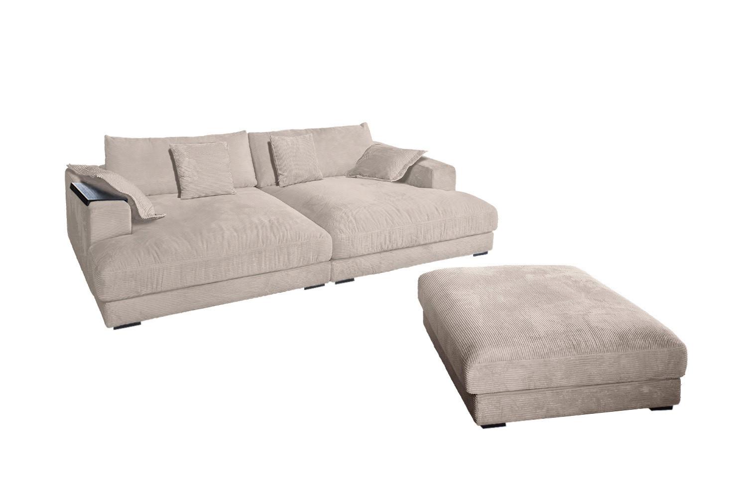 BIG SOFA-SET 7-TLG MADELINE Taupe Cord - Taupe/Schwarz, Kunststoff/Textil (290/85/170cm) - KAWOLA
