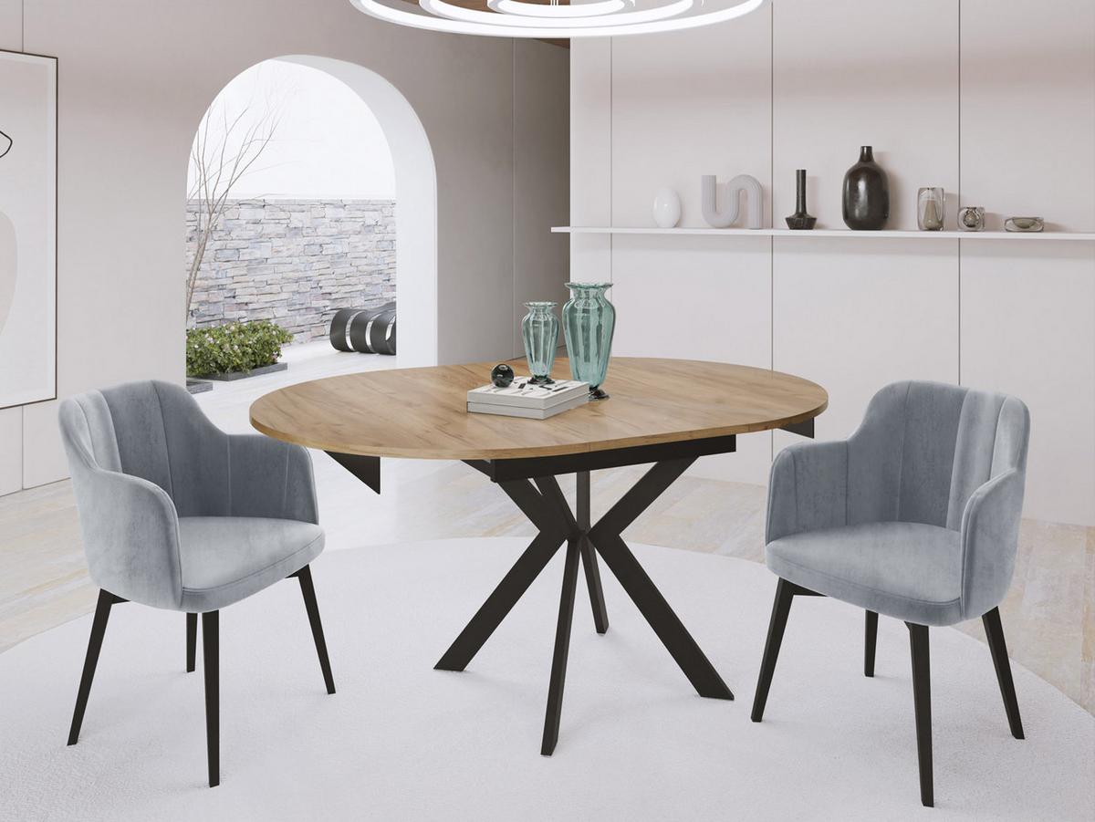 ESSTISCH Lily runder ausziehbarer, Craft Eiche 100-140/100/76 cm - Eiche Wotan/Schwarz, Holzwerkstoff/Metall (100/100/76cm) - WFL GROUP