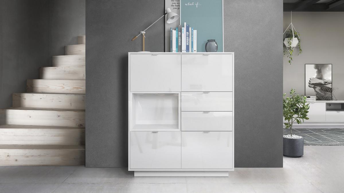 HIGHBOARD Metro Einsatz in Weiß Hochglanz - Weiß Hochglanz, Holzwerkstoff (103/123/37.5cm) - Vladon
