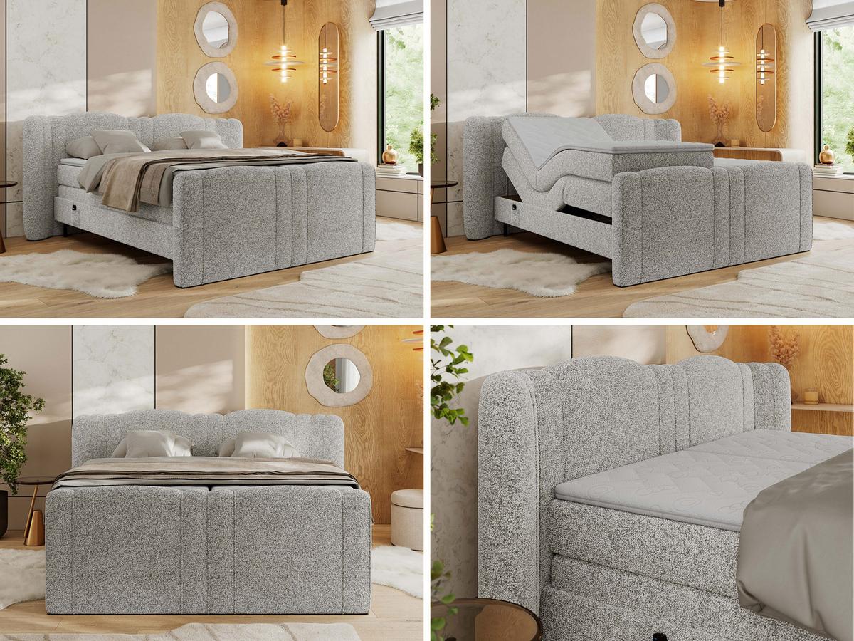 BOXBETT FORTINA 200/200 - Hellgrau Struktur - H3 - Hellgrau, Holz/Textil (200/200cm) - MKS