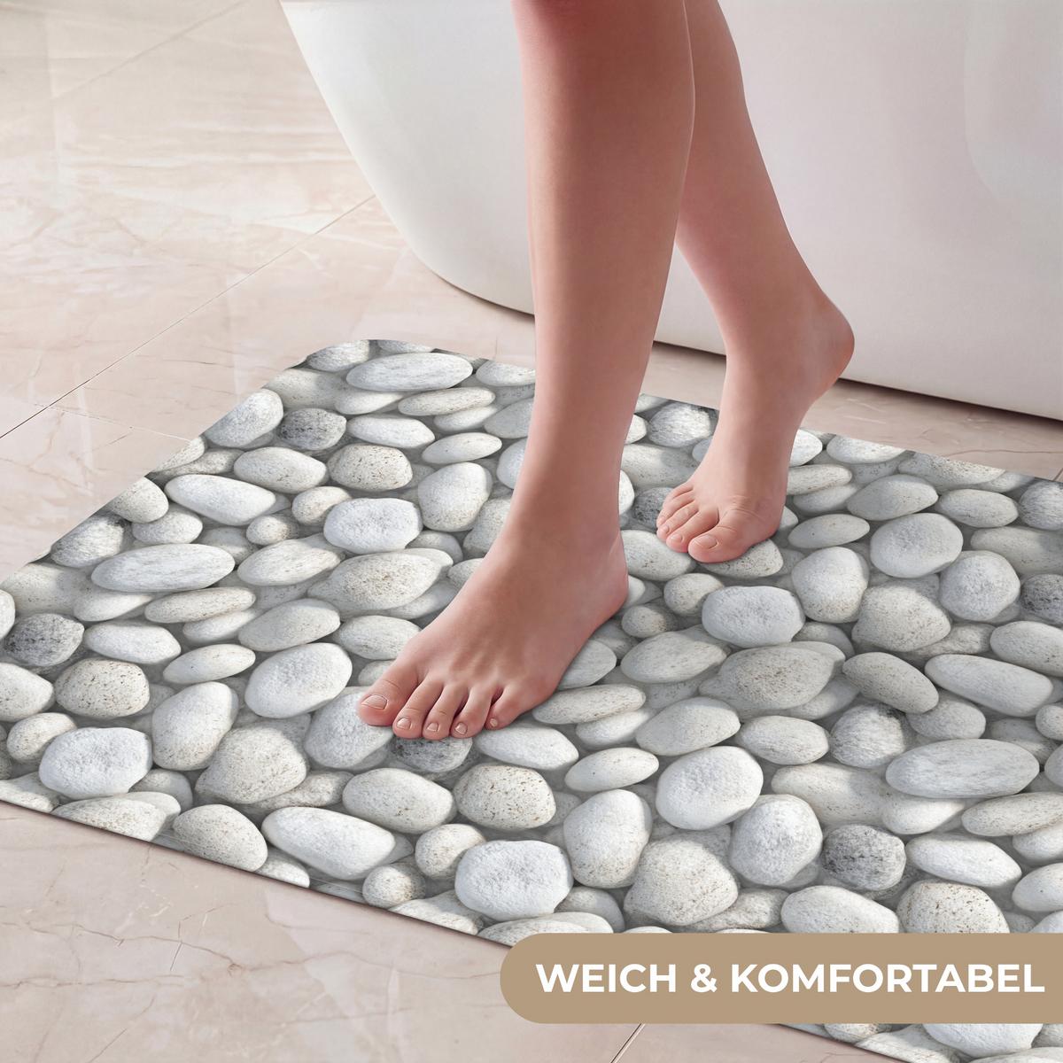 BADEMATTE Steine - Grau - Oval 80x50 cm - Hellgrau, Textil (80/50cm) - OnlyWow