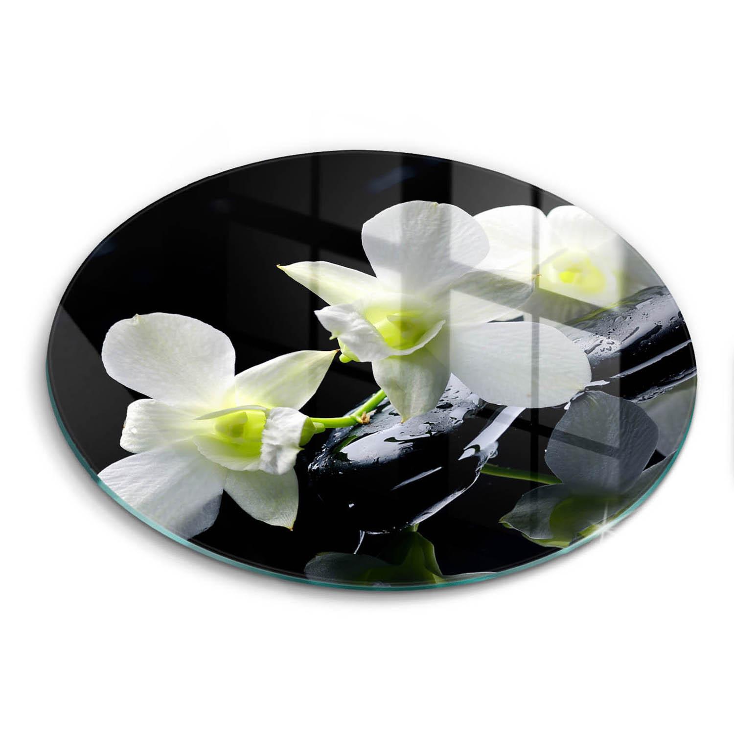 GLASPLATTE Ø 30 cm Zen Weiße Blumen im Wasser - Schwarz, Glas (30/30cm) - Wallfluent