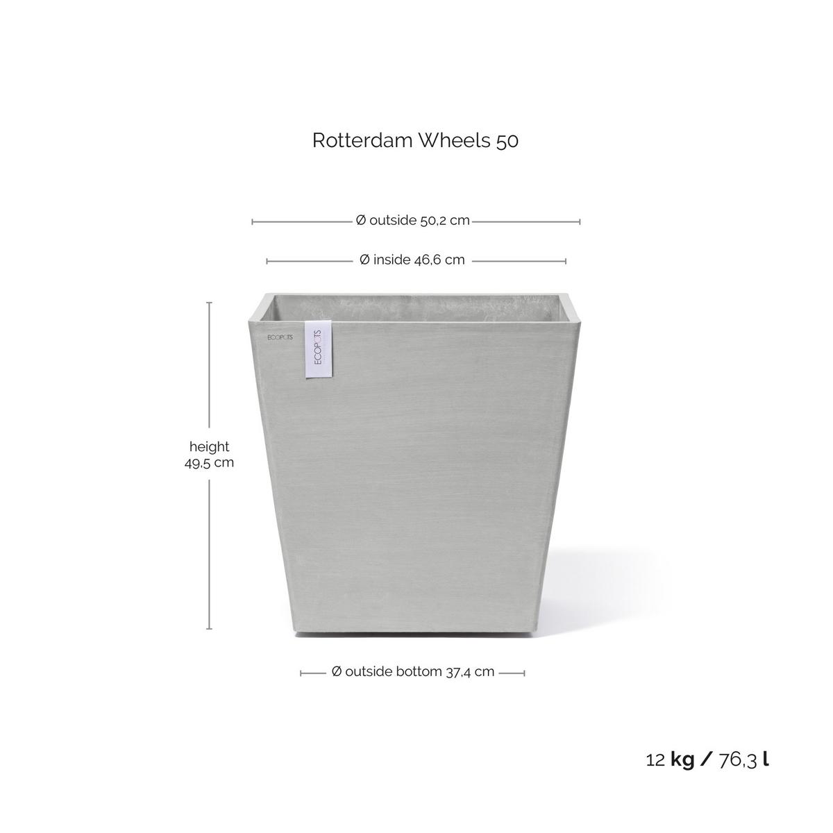 BLUMENTOPF Rotterdam Wheels 50,2/50,2/49,5 cm Hellgrau - Hellgrau, Kunststoff (50.2/49.5cm) - Ecopots