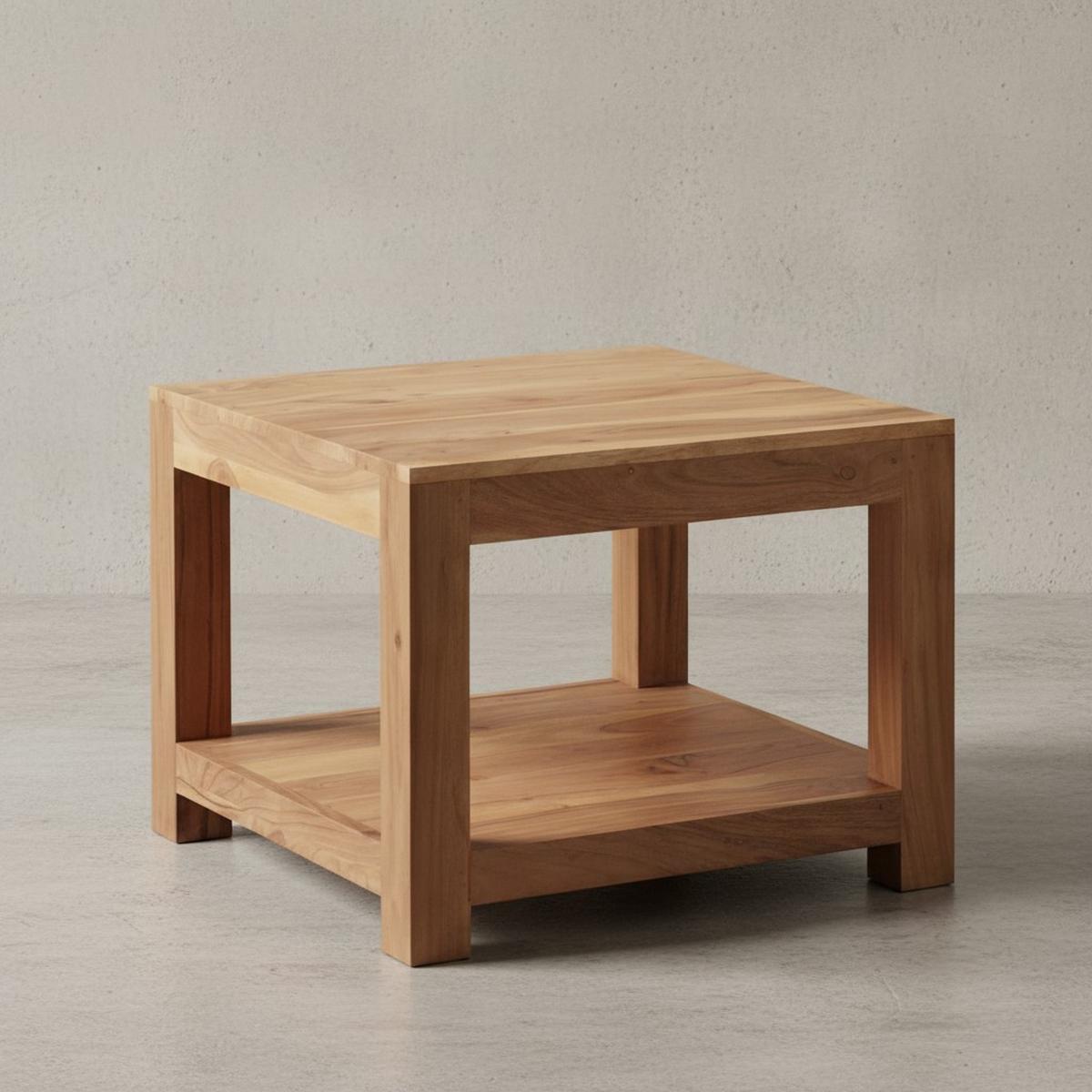 COUCHTISCH Massivholz im Landhausstil mit Ablagefach und pflegeleichter Oberfläche, Beige 60x60x45 cm - Beige, Holz (60/60/45cm) - KADIMA DESIGN