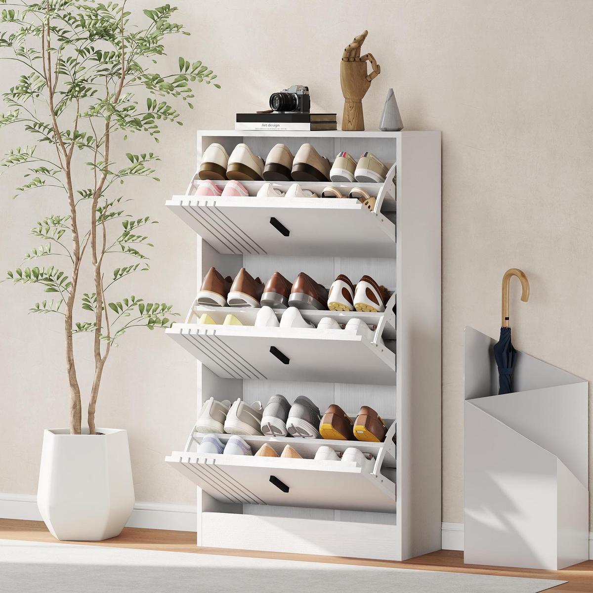 SCHUHSCHRANK MDF Weiß - Schwarz/Weiß, Holzwerkstoff/Metall (24/117/63cm) - HOMCOM