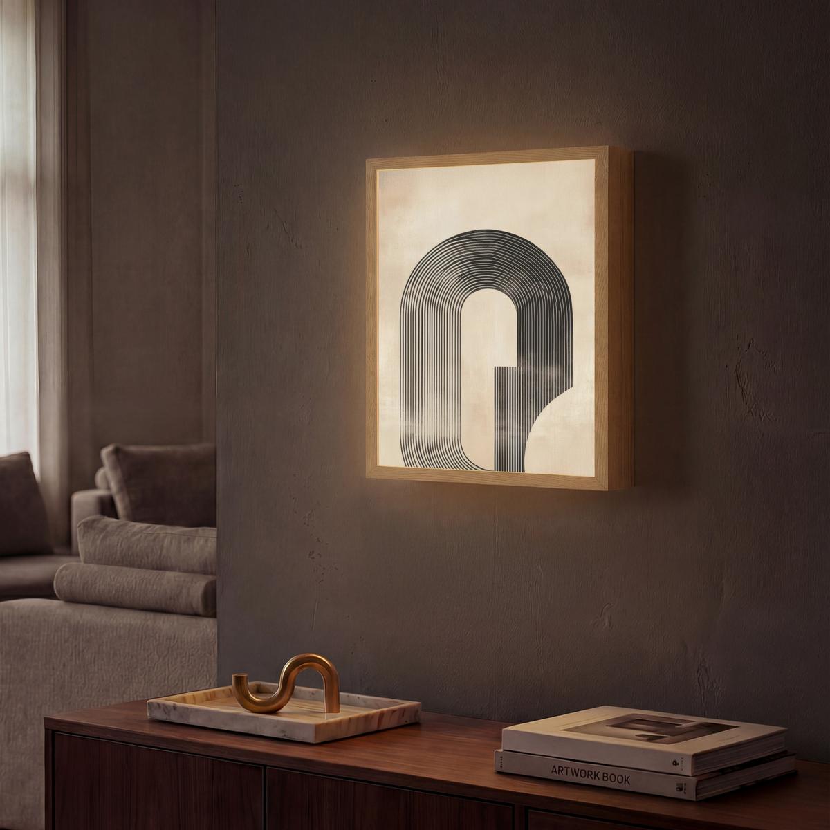 WANDLEUCHTE MIT AKKU Schleife - Streifen - Minimalistisch - Schwarz 30x40 cm - Beige, Holzwerkstoff (30/40/8cm) - OnlyWow