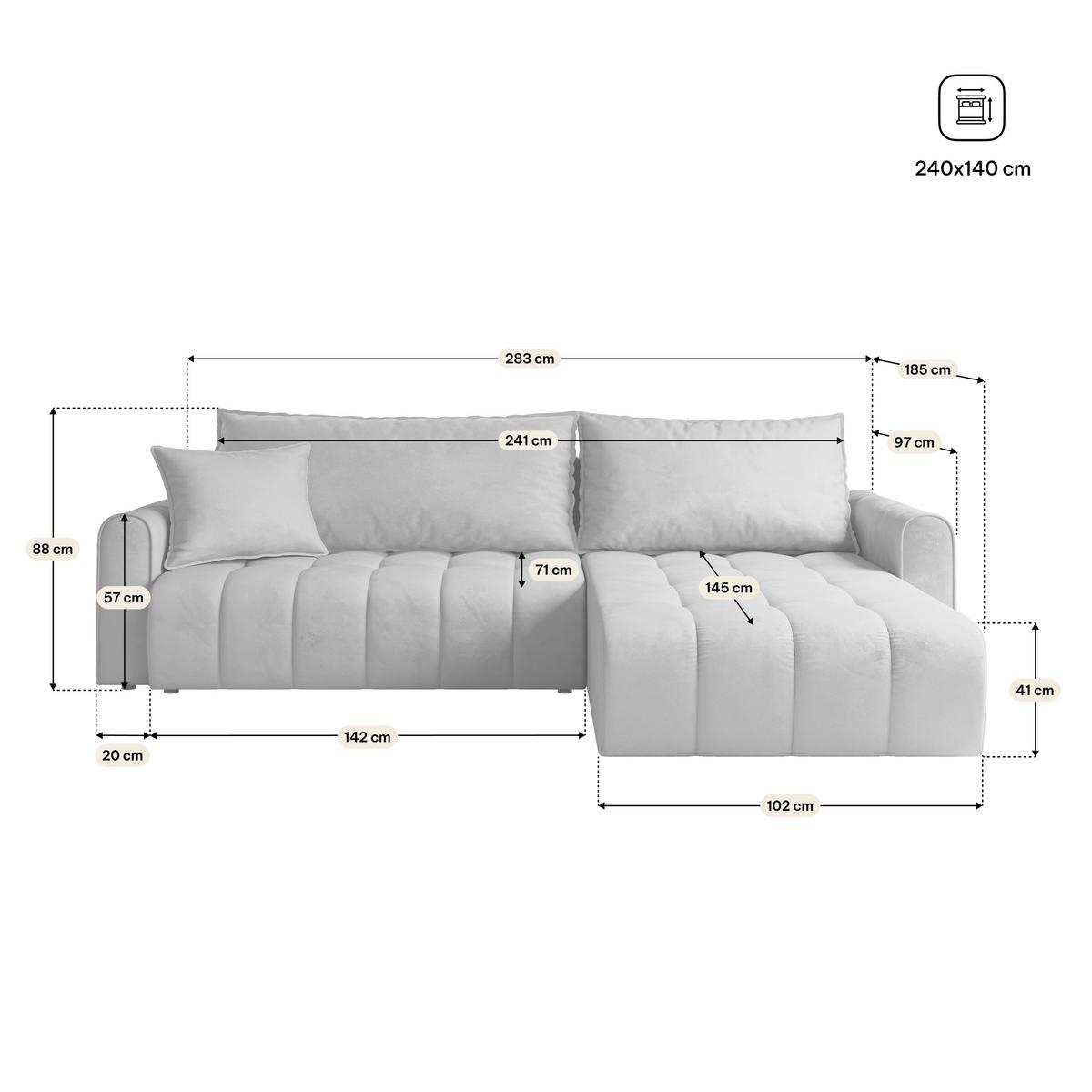 ECKSOFA FRIGA Gelb Velours-Stoff mit Schlaffunktion - Gelb, Holz (283/185cm) - MASSENO