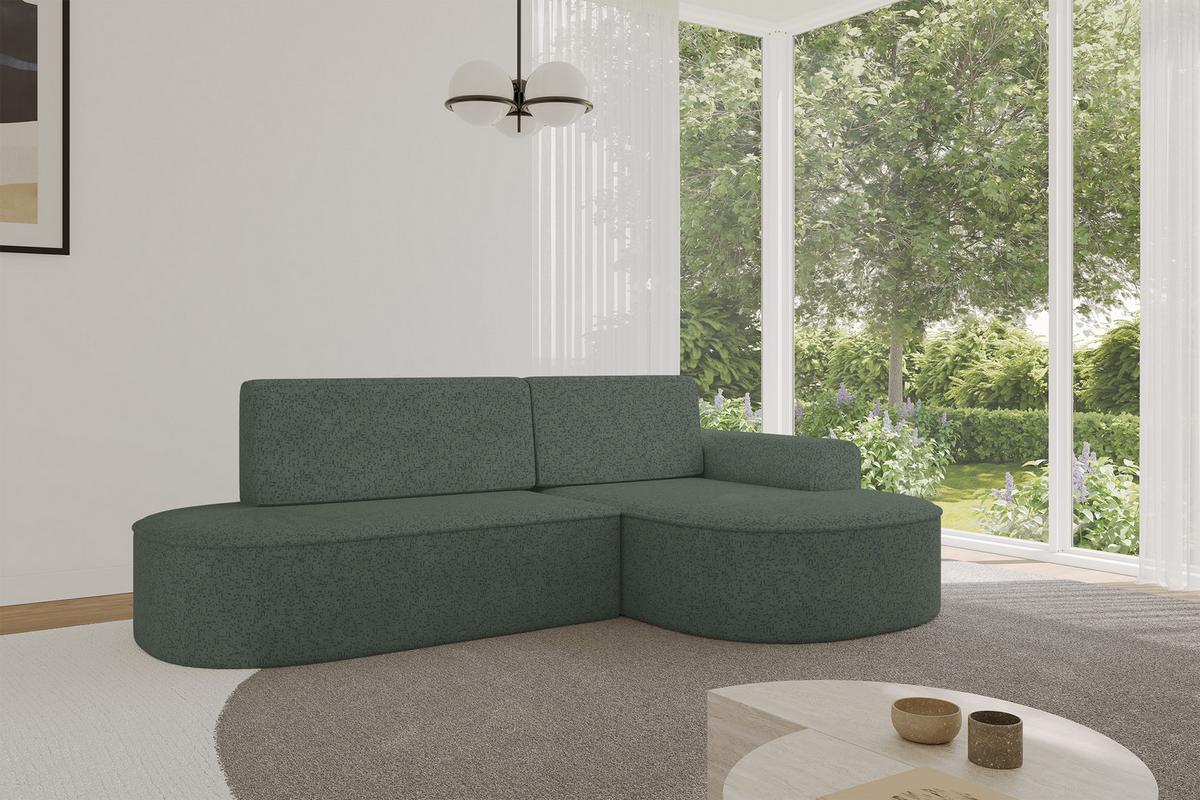 ECKSOFA mit Schlaffunktion und Bettkasten Ottomane Rechts MARI-L1-S - 283x167x73 cm Grün Tissu - Schwarz/Grün, Holzwerkstoff/Kunststoff (167/283cm) - ALTDECOR