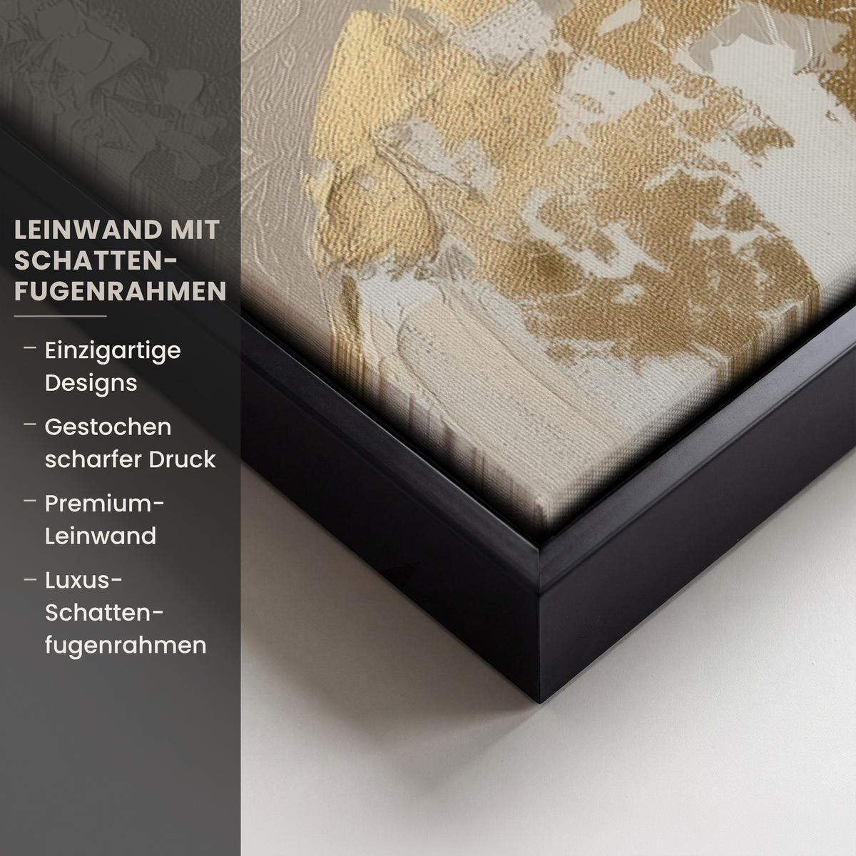 LEINWAND Bilder mit Rahmen - Gesicht - Frau - Blätter - Gold - 40x60 - Beige, Textil (40/60cm) - MuchoWow